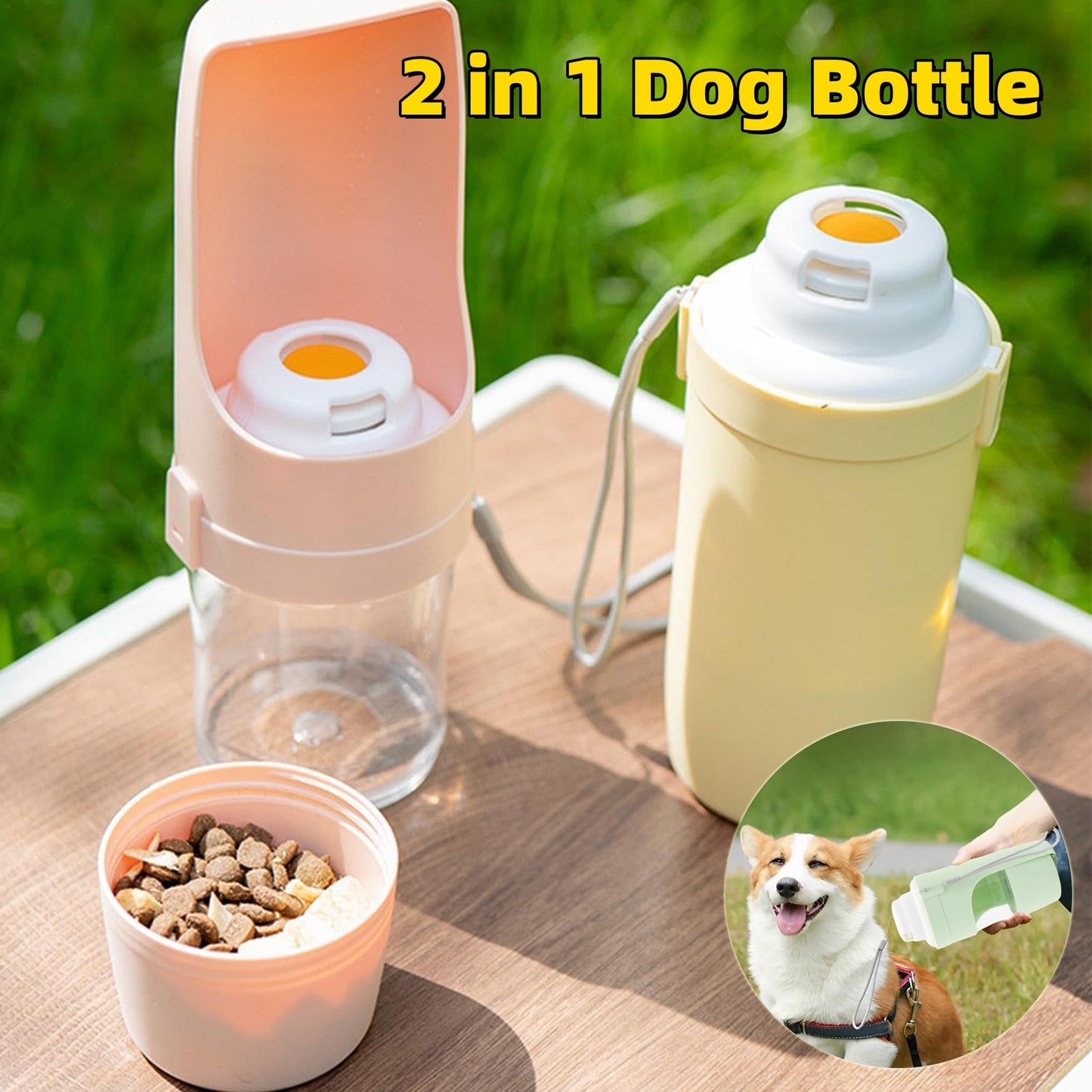 2-in-1 Travel Dog Water Bottle & Feeder for Outdoors