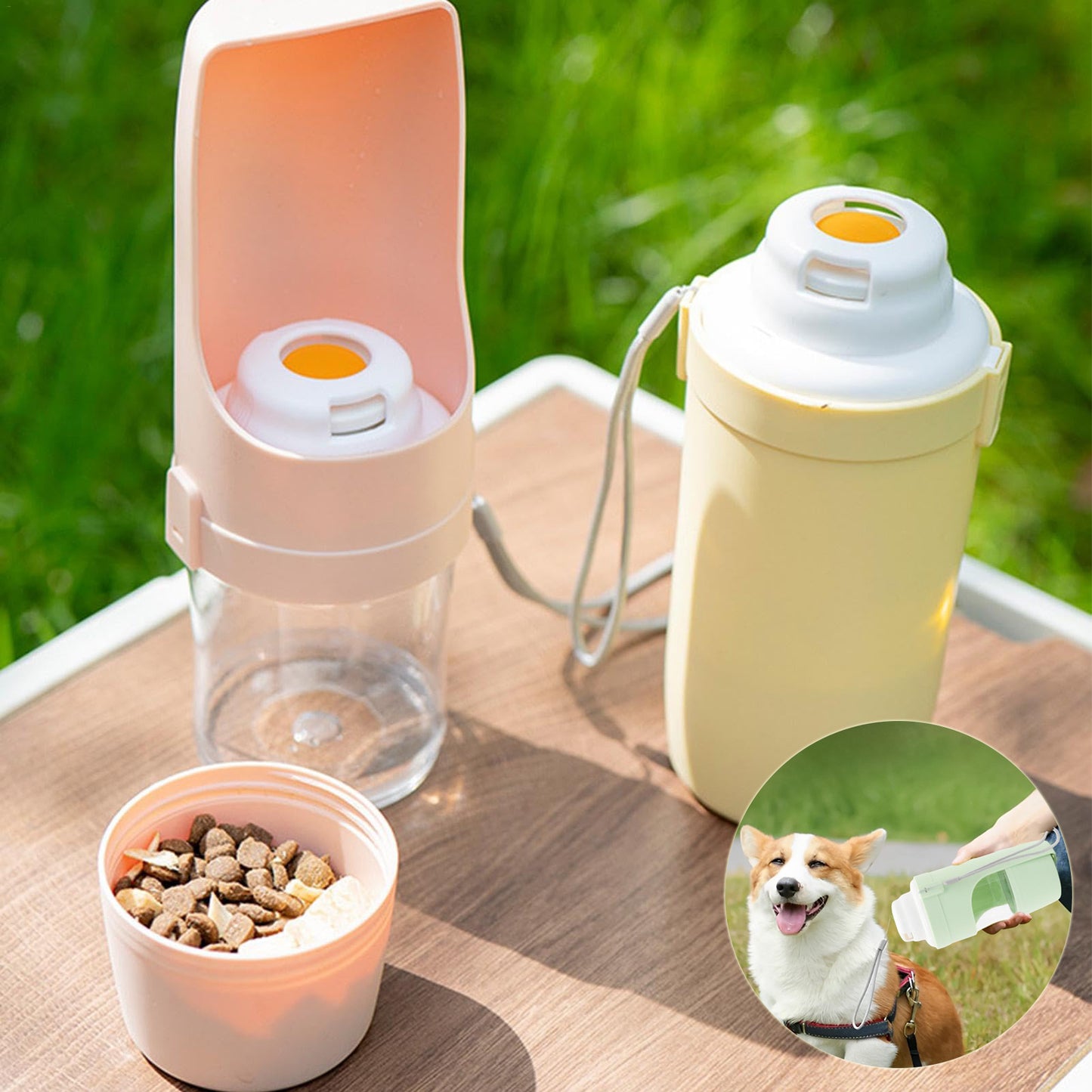 2-in-1 Travel Dog Water Bottle & Feeder for Outdoors